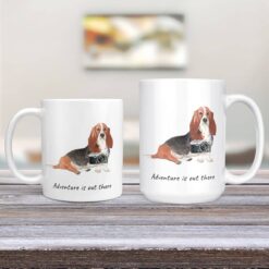 Adventure is out there Basset Hound dog mug (Illustrated collection) 12 adventure is out there dog mug basset hound 11oz and 15oz comparison tv room