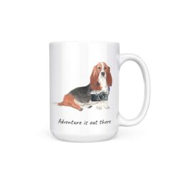 Adventure is out there Basset Hound dog mug (Illustrated collection) 15 adventure is out there dog mug basset hound 15oz handle right white