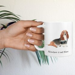 Adventure is out there Basset Hound dog mug (Illustrated collection) 17 adventure is out there dog mug basset hound hand holding plant
