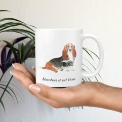 Adventure is out there Basset Hound dog mug (Illustrated collection) 19 adventure is out there dog mug basset hound mug in hand plant