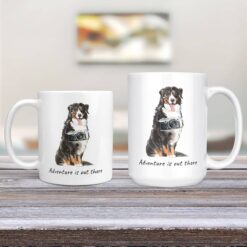 Adventure is out there Bernese Mountain Dog dog mug (Illustrated collection) 12 adventure is out there dog mug bernese mountain dog 11oz and 15oz comparison tv room