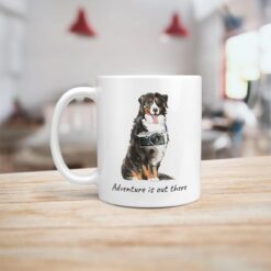 Adventure is out there Bernese Mountain Dog dog mug (Illustrated collection) 14 adventure is out there dog mug bernese mountain dog handle left kitchen