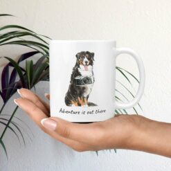 Adventure is out there Bernese Mountain Dog dog mug (Illustrated collection) 19 adventure is out there dog mug bernese mountain dog mug in hand plant