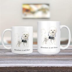Adventure is out there Bichon Frise dog mug (Illustrated collection) 12 adventure is out there dog mug bichon frise 11oz and 15oz comparison tv room