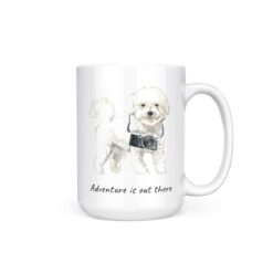 Adventure is out there Bichon Frise dog mug (Illustrated collection) 15 adventure is out there dog mug bichon frise 15oz handle right white