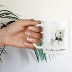 Adventure is out there Bichon Frise dog mug (Illustrated collection) 17 adventure is out there dog mug bichon frise hand holding plant