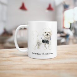 Adventure is out there Bichon Frise dog mug (Illustrated collection) 14 adventure is out there dog mug bichon frise handle left kitchen