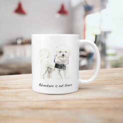 Adventure is out there Bichon Frise dog mug (Illustrated collection) 18 adventure is out there dog mug bichon frise handle right kitchen