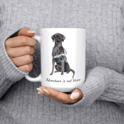 adventure is out there dog mug black lab 15oz jumper front
