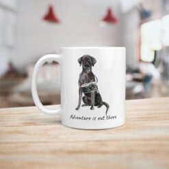 adventure is out there dog mug black lab handle left kitchen