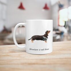 Adventure is out there Black & Tan Dachshund dog mug (Illustrated collection) 14 adventure is out there dog mug black tan dachshund handle left kitchen