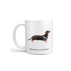 Adventure is out there Black & Tan Dachshund dog mug (Illustrated collection)