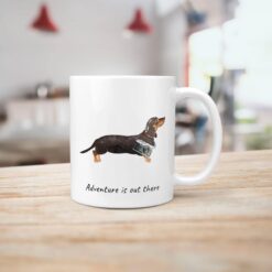 Adventure is out there Black & Tan Dachshund dog mug (Illustrated collection) 18 adventure is out there dog mug black tan dachshund handle right kitchen