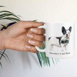 Adventure is out there Black&white French bulldog dog mug (Illustrated collection) 17 adventure is out there dog mug blackwhite french bulldog hand holding plant