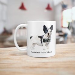 Adventure is out there Black&white French bulldog dog mug (Illustrated collection) 14 adventure is out there dog mug blackwhite french bulldog handle left kitchen