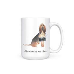 Adventure is out there BloodHound dog mug (Illustrated collection) 15 adventure is out there dog mug bloodhound 15oz handle right white