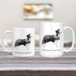 Adventure is out there Border Collie dog mug (Illustrated collection) 12 adventure is out there dog mug border collie 11oz and 15oz comparison tv room