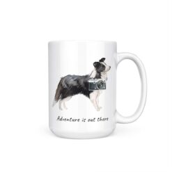 Adventure is out there Border Collie dog mug (Illustrated collection) 15 adventure is out there dog mug border collie 15oz handle right white