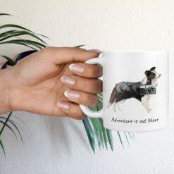 Adventure is out there Border Collie dog mug (Illustrated collection) 17 adventure is out there dog mug border collie hand holding plant