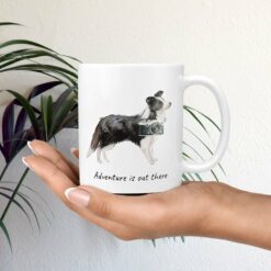 Adventure is out there Border Collie dog mug (Illustrated collection) 19 adventure is out there dog mug border collie mug in hand plant