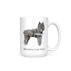 adventure is out there dog mug bouvier des flandres 15oz handle right white