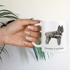 adventure is out there dog mug bouvier des flandres hand holding plant