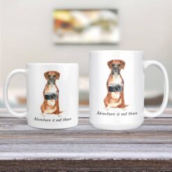 Adventure is out there Boxer dog mug (Illustrated collection) 12 adventure is out there dog mug boxer 11oz and 15oz comparison tv room