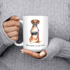 Adventure is out there Boxer dog mug (Illustrated collection) 13 adventure is out there dog mug boxer 15oz jumper front