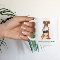 Adventure is out there Boxer dog mug (Illustrated collection) 17 adventure is out there dog mug boxer hand holding plant