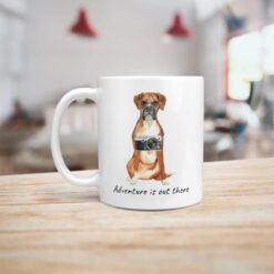 Adventure is out there Boxer dog mug (Illustrated collection) 14 adventure is out there dog mug boxer handle left kitchen