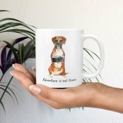 Adventure is out there Boxer dog mug (Illustrated collection) 19 adventure is out there dog mug boxer mug in hand plant