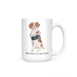 Adventure is out there Brittany dog mug (Illustrated collection) 15 adventure is out there dog mug brittany 15oz handle right white