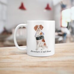 Adventure is out there Brittany dog mug (Illustrated collection) 14 adventure is out there dog mug brittany handle left kitchen