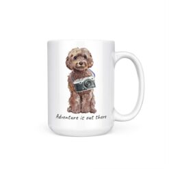 adventure is out there dog mug brown cockapoo 15oz handle right white