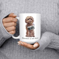 adventure is out there dog mug brown cockapoo 15oz jumper front