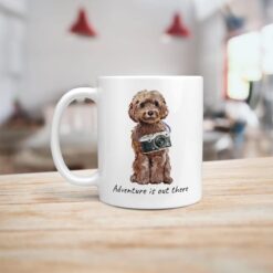 adventure is out there dog mug brown cockapoo handle left kitchen