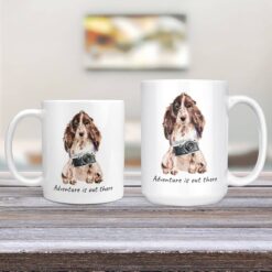 Adventure is out there Brown Cocker Spaniel dog mug (Illustrated collection) 12 adventure is out there dog mug brown cocker spaniel 11oz and 15oz comparison tv room