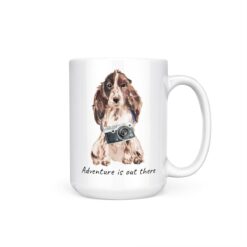 Adventure is out there Brown Cocker Spaniel dog mug (Illustrated collection) 15 adventure is out there dog mug brown cocker spaniel 15oz handle right white