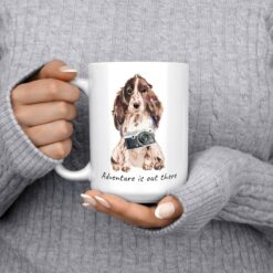 Adventure is out there Brown Cocker Spaniel dog mug (Illustrated collection) 13 adventure is out there dog mug brown cocker spaniel 15oz jumper front