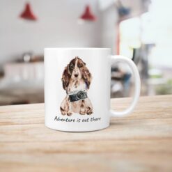 Adventure is out there Brown Cocker Spaniel dog mug (Illustrated collection) 18 adventure is out there dog mug brown cocker spaniel handle right kitchen