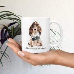 Adventure is out there Brown Cocker Spaniel dog mug (Illustrated collection) 19 adventure is out there dog mug brown cocker spaniel mug in hand plant
