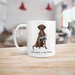 Adventure is out there Brown Labrador retriever dog mug (Illustrated collection) 14 adventure is out there dog mug brown labrador retriever handle left kitchen