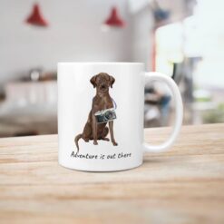 Adventure is out there Brown Labrador retriever dog mug (Illustrated collection) 18 adventure is out there dog mug brown labrador retriever handle right kitchen