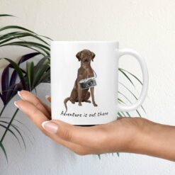 Adventure is out there Brown Labrador retriever dog mug (Illustrated collection) 19 adventure is out there dog mug brown labrador retriever mug in hand plant