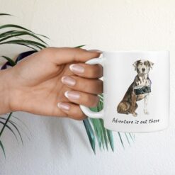 Adventure is out there Catahoula Leopard Dog dog mug (Illustrated collection) 16 adventure is out there dog mug catahoula leopard dog hand holding plant
