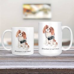 Adventure is out there Cavalier King Charles Spaniel dog mug (Illustrated collection) 12 adventure is out there dog mug cavalier king charles spaniel 11oz and 15oz comparison tv room