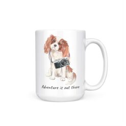 Adventure is out there Cavalier King Charles Spaniel dog mug (Illustrated collection) 15 adventure is out there dog mug cavalier king charles spaniel 15oz handle right white
