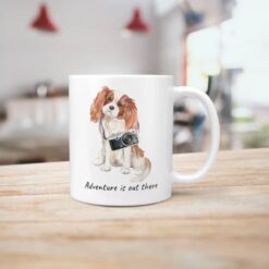 Adventure is out there Cavalier King Charles Spaniel dog mug (Illustrated collection) 18 adventure is out there dog mug cavalier king charles spaniel handle right kitchen