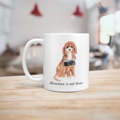 Adventure is out there Cavapoo dog mug (Illustrated collection) 14 adventure is out there dog mug cavapoo handle left kitchen
