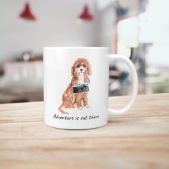Adventure is out there Cavapoo dog mug (Illustrated collection) 18 adventure is out there dog mug cavapoo handle right kitchen